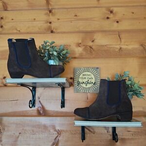 Kickers Suede Leather Chelsea Ankle Boots Booties‎ Brown Cap Toe Piping Size 38